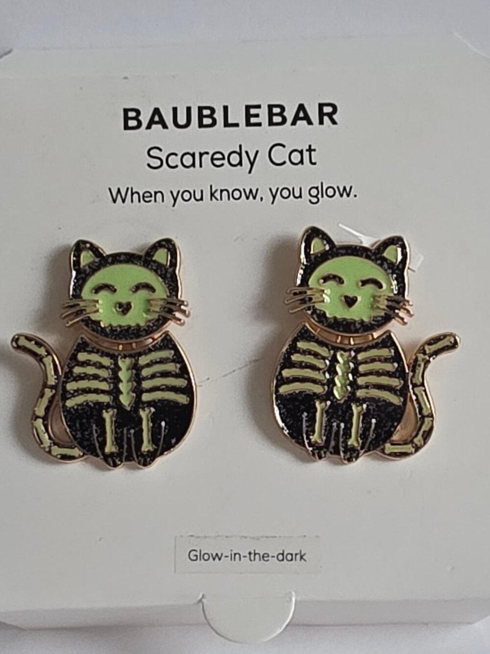 BaubleBar Scaredy Cat Glow in the Dark Skeleton Cat Earrings
